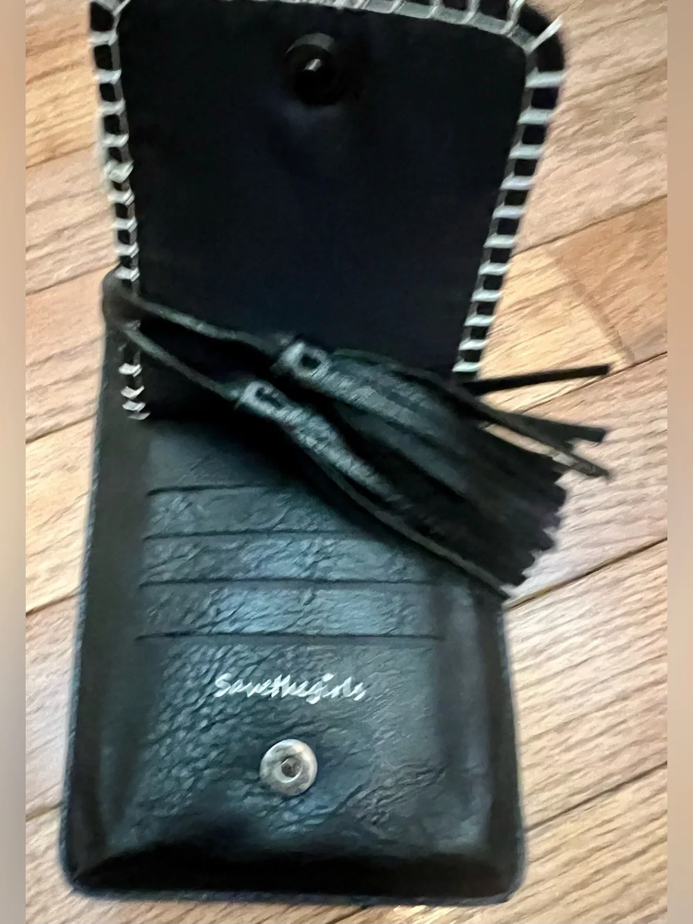 Save the Girls Black Crossbody Phone Wallet Touchscreen Purse with Tassel NWT